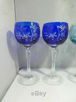 12 Vintage Best Quality Bohemian Or English Cut Etched Multi Color Wine Glasses