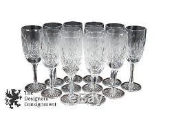 12 Vintage Cut Crystal Tudor Champagne Flutes Stemware Wine Glass Set England