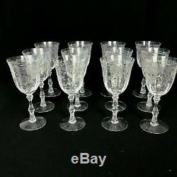 12 Vintage Fostoria Navarre Etched Lg Claret Wine Glasses Elegant Glass 6-1/2