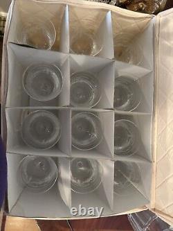 12 Vintage Stemmed Wine Glasses Etched with Bow & Roses Zippered Storage Box