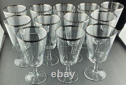 12 Vintage Stemware Platinum Rimmed Champagne Wine Glasses Goblets