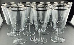 12 Vintage Stemware Platinum Rimmed Champagne Wine Glasses Goblets