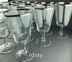 12 Vintage Stemware Platinum Rimmed Champagne Wine Glasses Goblets