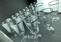 12 Vintage Stemware Platinum Rimmed Champagne Wine Glasses Goblets