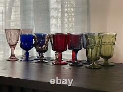 12 Vintage Wine Glasses Water Goblets Multicolored Mismatch Glasses