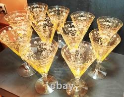 (12) Vintage Yellow Amber Topaz 7 Tall Wine Glasses / Goblets / Stemware Nice