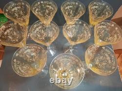 (12) Vintage Yellow Amber Topaz 7 Tall Wine Glasses / Goblets / Stemware Nice