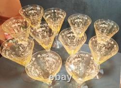 (12) Vintage Yellow Amber Topaz 7 Tall Wine Glasses / Goblets / Stemware Nice
