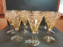 (12) Vintage Yellow Amber Topaz 7 Tall Wine Glasses / Goblets / Stemware Nice