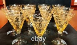 (12) Vintage Yellow Amber Topaz 7 Tall Wine Glasses / Goblets / Stemware Nice
