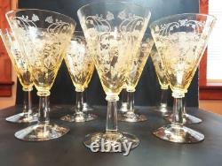 (12) Vintage Yellow Amber Topaz 7 Tall Wine Glasses / Goblets / Stemware Nice