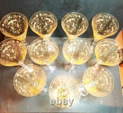 (12) Vintage Yellow Amber Topaz 7 Tall Wine Glasses / Goblets / Stemware Nice