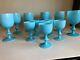 12 Vtg Portieux Vallerysthal French Opaline Blue Milk Glass Wine Water Goblets