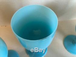 12 Vtg Portieux Vallerysthal French Opaline Blue Milk Glass Wine Water Goblets