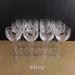 12 Waterford Kerry Crystal Wine Hock Goblets Glasses Signed Vintage 7-3/8 Tall