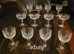 12-piece vintage French etched glass stemware set (superb condition)