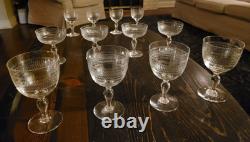 12-piece vintage French etched glass stemware set (superb condition)