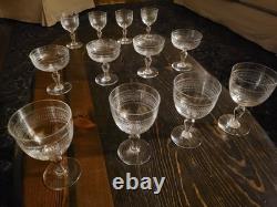 12-piece vintage French etched glass stemware set (superb condition)