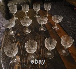 12-piece vintage French etched glass stemware set (superb condition)