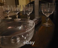 12-piece vintage French etched glass stemware set (superb condition)