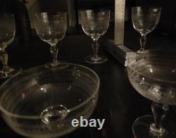 12-piece vintage French etched glass stemware set (superb condition)