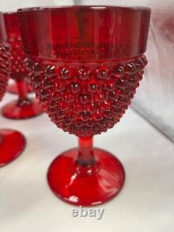 12pc Set Vintage MCM Fenton Ruby Red Hobnail Stemmed Glass Water Wine Goblets