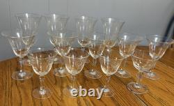 13 Vintage Etched Cut Glass Gray Roses Wine Glasses