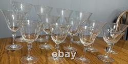 13 Vintage Etched Cut Glass Gray Roses Wine Glasses