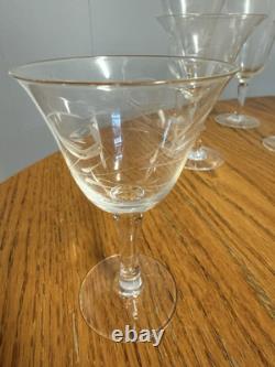 13 Vintage Etched Cut Glass Gray Roses Wine Glasses