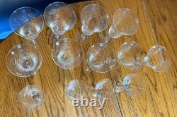 13 Vintage Etched Cut Glass Gray Roses Wine Glasses