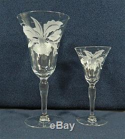 14-pcs Of Cut/acid Etched Crystal Orchid Pattern Stemware (6-wines & 8-waters)