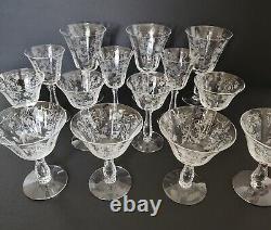 14 pcs. Vintage FOSTORIA HEATHER Crystal Elegant Glassware Etched Crafted in USA