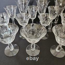 14 pcs. Vintage FOSTORIA HEATHER Crystal Elegant Glassware Etched Crafted in USA