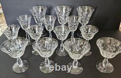 14 pcs. Vintage FOSTORIA HEATHER Crystal Elegant Glassware Etched Crafted in USA