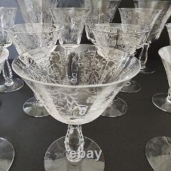 14 pcs. Vintage FOSTORIA HEATHER Crystal Elegant Glassware Etched Crafted in USA
