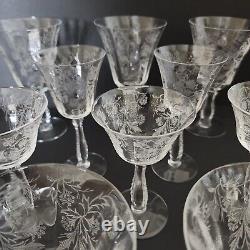 14 pcs. Vintage FOSTORIA HEATHER Crystal Elegant Glassware Etched Crafted in USA