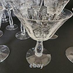 14 pcs. Vintage FOSTORIA HEATHER Crystal Elegant Glassware Etched Crafted in USA