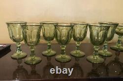 (15 Total) 7 Crystal Fostoria Wine Glasses & 8 Desert Glasses Jamestown Green