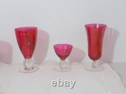 16 Ruby Red Holiday Glasses Clear Ball Wafer Vintage Wine Water Liquor Free Ship