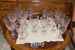 16 VTG Noritake Pink Sweet Swirl 8 Stemmed Water Goblets & 8 Wine Glasses Japan