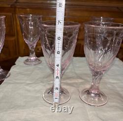 16 VTG Noritake Pink Sweet Swirl 8 Stemmed Water Goblets & 8 Wine Glasses Japan