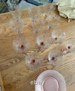 17pc Vintage Morgantown Queen Louise Pink Stemware & Fostoria Versailles Plates