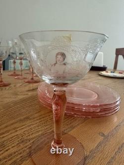 17pc Vintage Morgantown Queen Louise Pink Stemware & Fostoria Versailles Plates