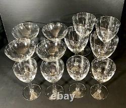 18 Vintage Crystal Platinum Rim Etched Glasses Set Champagne, Water, Wine 6 Ea