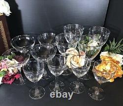 18 Vintage Crystal Platinum Rim Etched Glasses Set Champagne, Water, Wine 6 Ea