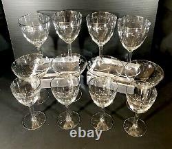 18 Vintage Crystal Platinum Rim Etched Glasses Set Champagne, Water, Wine 6 Ea