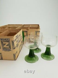 18 Vintage Zwiesel Schott Crystal Wine Glasses Ruwer Green Original Box E/0002