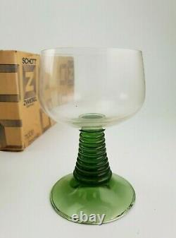 18 Vintage Zwiesel Schott Crystal Wine Glasses Ruwer Green Original Box E/0002