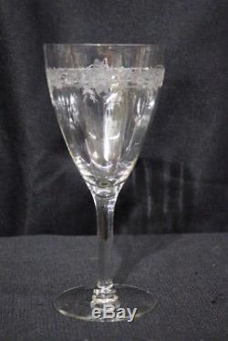 18pc Vintage Etched Glass ROSES BASKET Wine & Champagne Glasses & Dessert Plates