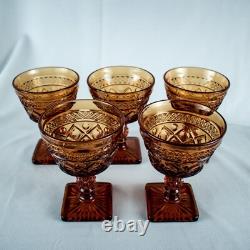 1928's VintageYellow Amber Elegant 5 Diamond Cut Wine Goblet Glasses